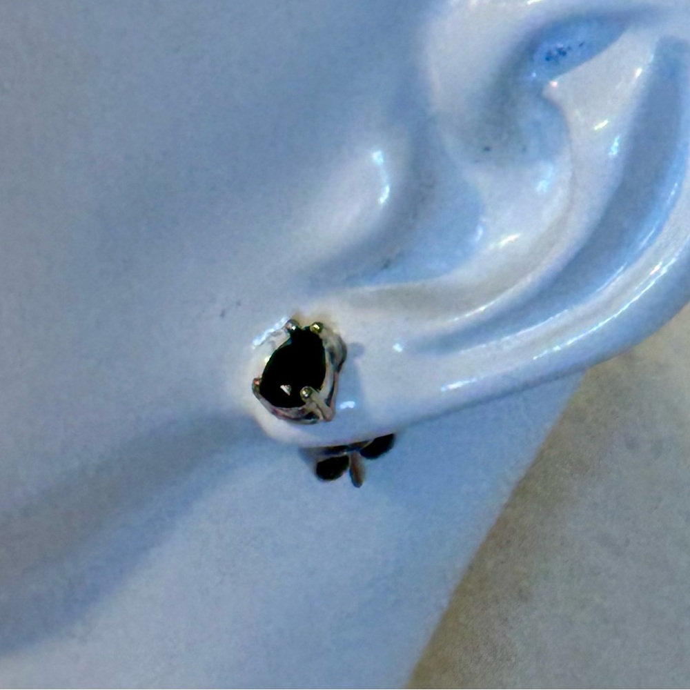 Natural Blue Sapphire and Sterling Silver Pear-Shape Earrings Genuine Gemstones - Picture 6 of 9